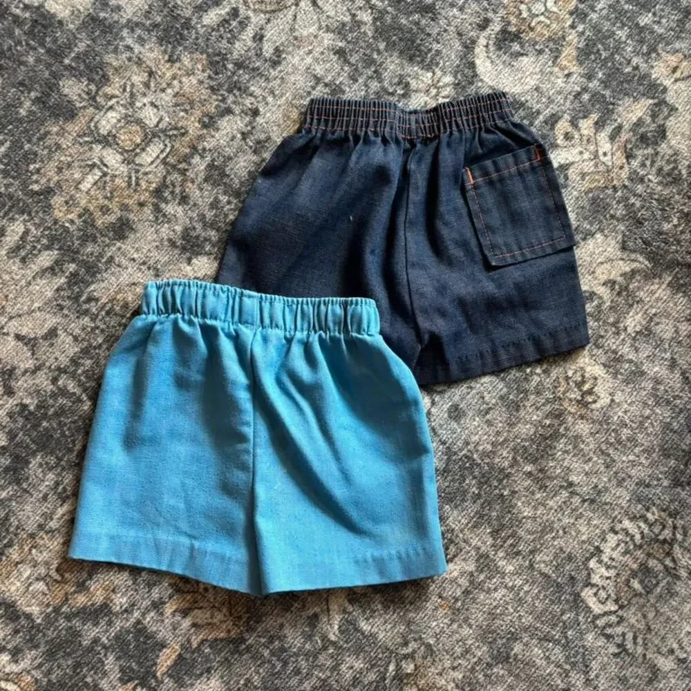 Vintage 1970s Toddler Boys Shorts Lot T2 Denim Blue Orange Retro